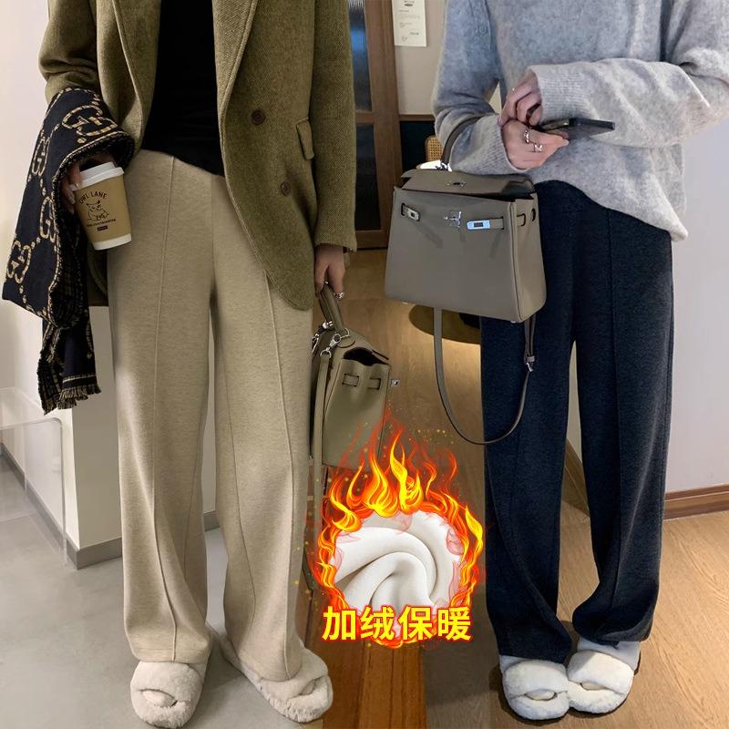 #-3 Maternity Straight-leg Pants Cashmere and Velvet Winter Herringbone Twill Wide-leg Pants Loose-fitting Casual Pants