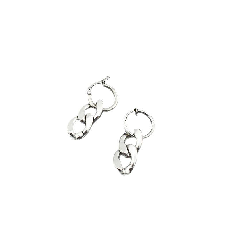 Titanium Steel Hip-Hop Chain Earrings – Japanese & Korean Style, Versatile European & American Trendsetting Ear Clips.