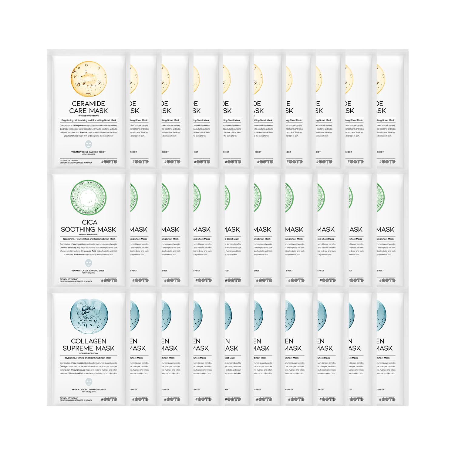 

и Керамиды Популярная корейская косметика Набор масок для лица для увлажнения и Керамиды Листы Коллаген, Центелла азиатская, Маска большого объема, #OOTD [30 штук]