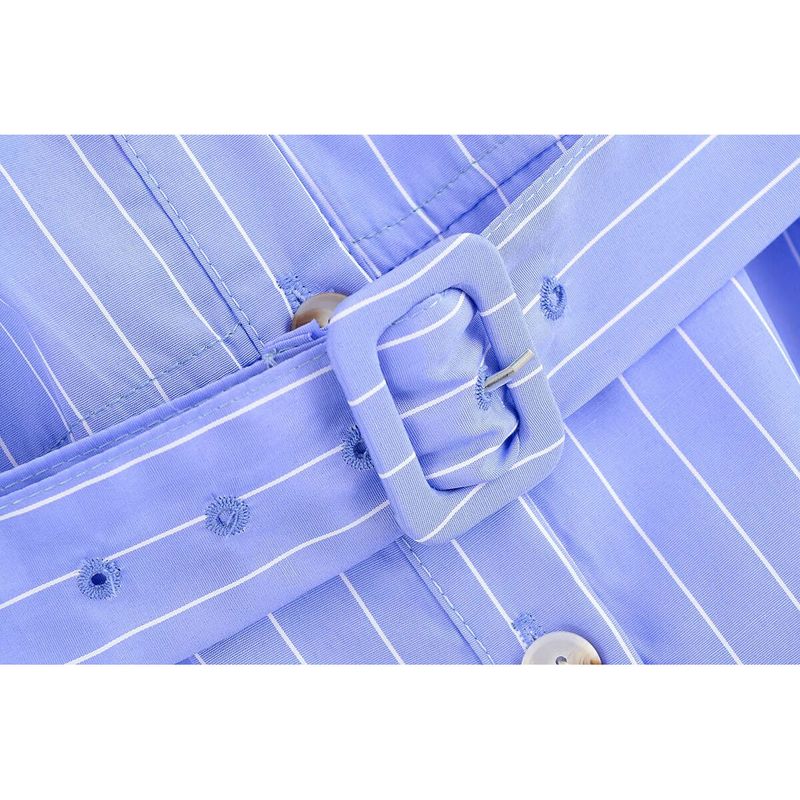 Kaslead New Women Clothes Western Style Fashion Simple Sleeveless Blue Stripe Shirts Dress