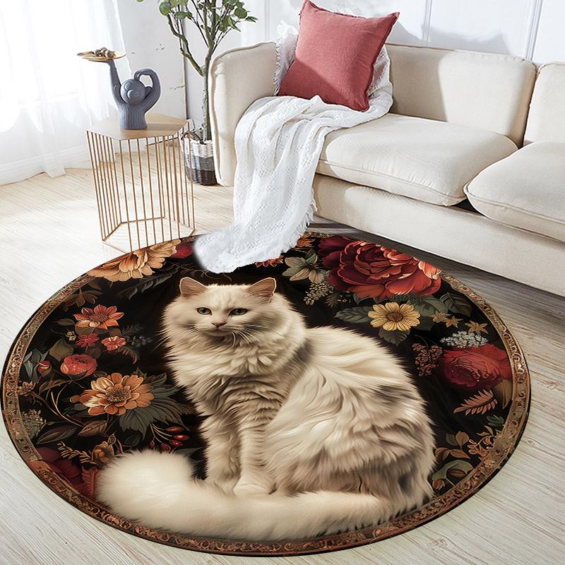 Vintage Cat pattern round rug,Carpet Rug for Living Room Bedroom Sofa Playroom Decor,Non-slip Floor Mat,Holiday Gifts and Birthday Gifts.