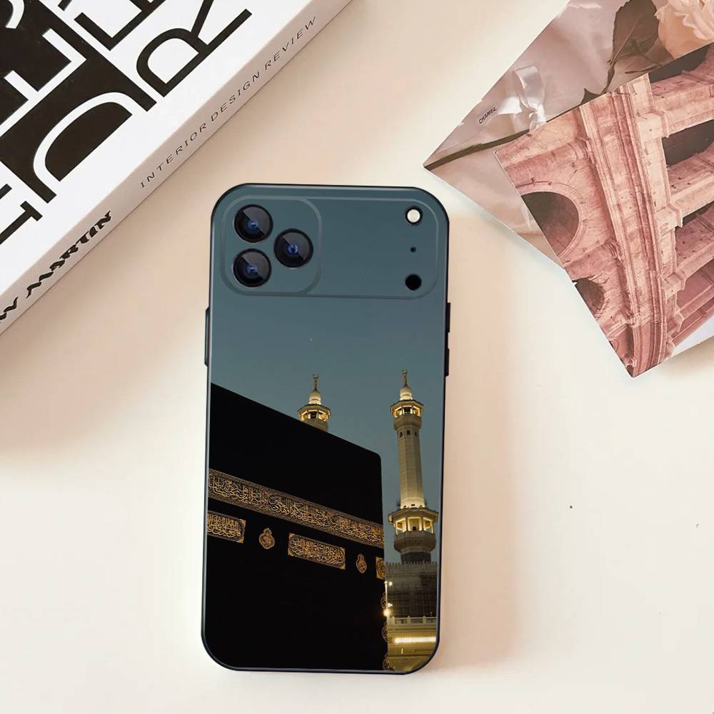 Muslimische und Kaaba Fromme Handyhülle Für iPhone 17,16,15,14,13,12,11,Pro,Max,Plus,E,SE4,Air,Mini Schwarz Präzise Lochpassung