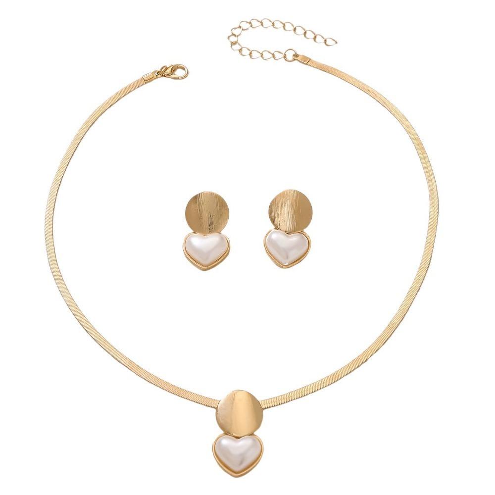 

2pcs Set Heart Shaped Snake Bone Chain Gold Color Jewelry Sets Gift Giving 2pcs set