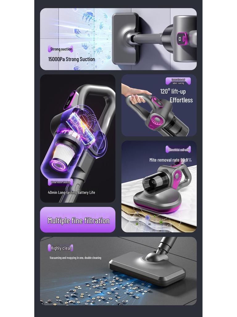 High-Power Anti-Mite Bed Vacuum Cleaner with UV Sterilizer and Dual-Cup System