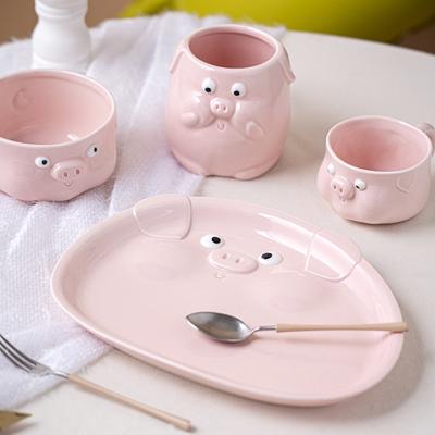 Niedliches rosa Schwein Keramik Geschirr Tasse Schüssel Unregelmäßiger Teller Haushaltsplatte Küchenzubehör Hauptgericht Dekoratives Geschirr