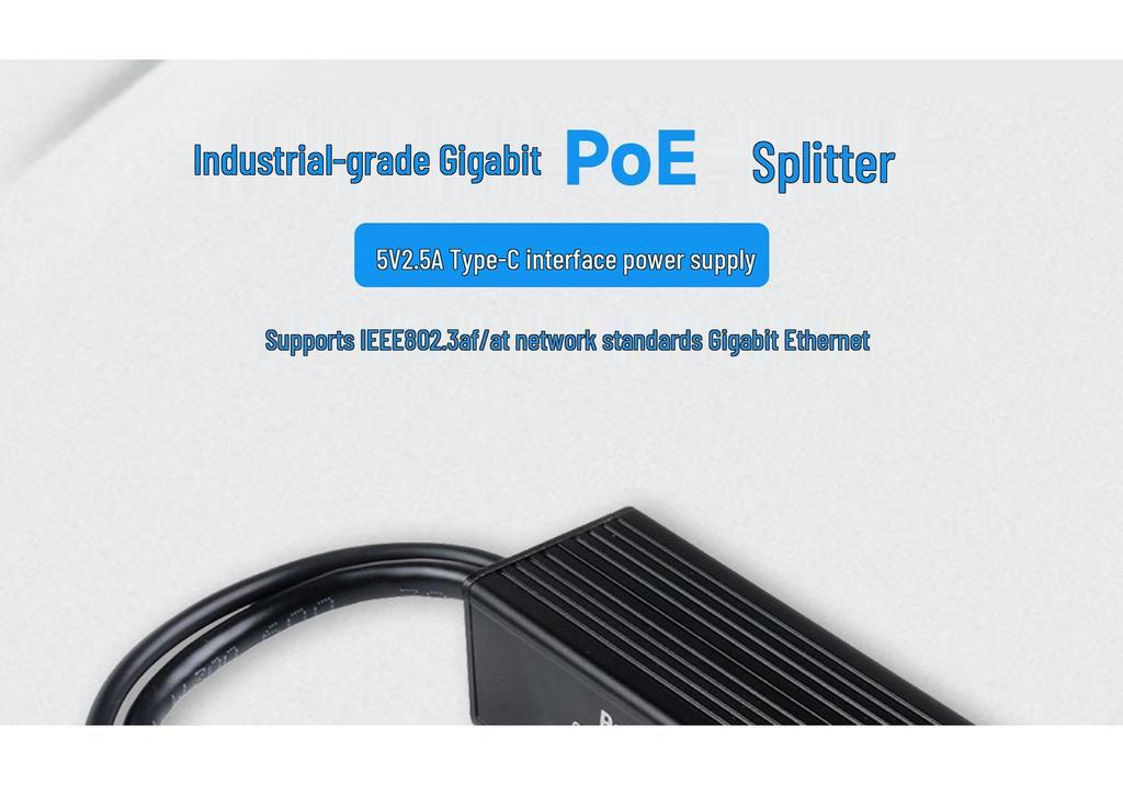 MicroSnow Gigabit PoE Splitter, Industrial Grade, 5V 2.5A, Metal Shell, Type-C Interface.