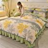 Cozy Flannel 230g Milk Velvet Printed Bed Set with Skirt - New Autumn/Winter Collection, Hot Seller