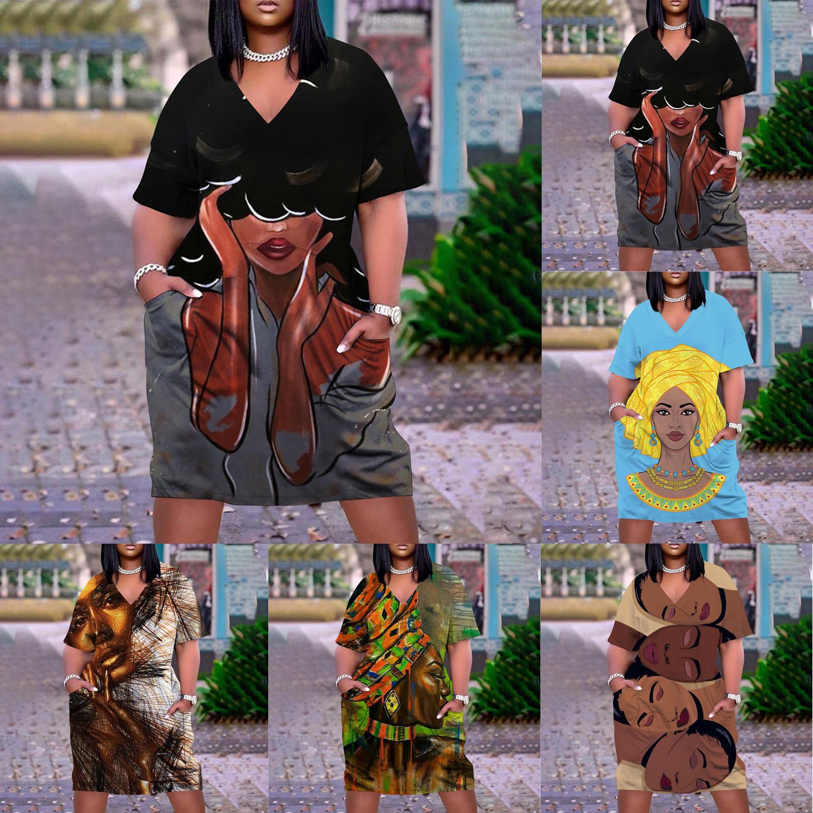 

(радость выбирать)Женское летнее повседневное платье больших размеров с V-образным вырезом и коротким рукавом с карманом до колена