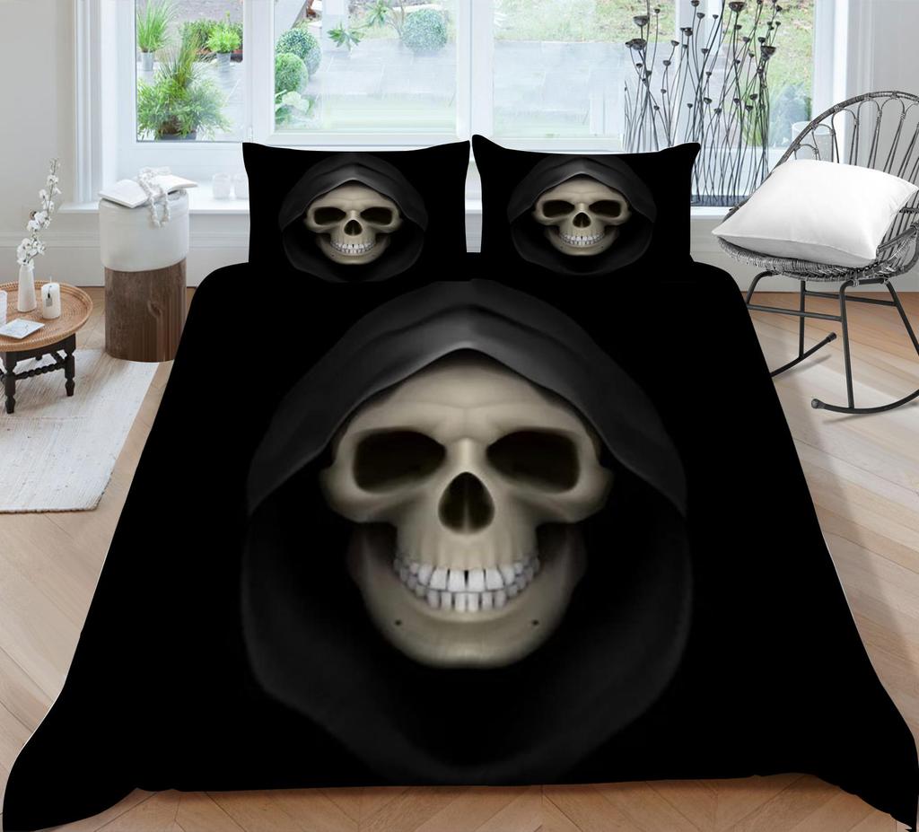Zestaw poszewek na kołdrę z nadrukiem czaszki okropny styl pościel zatoczka garnitur chłopięcy pojedynczy rozmiar poszewka na pierzynę garnitur czarne tło pościel domowa