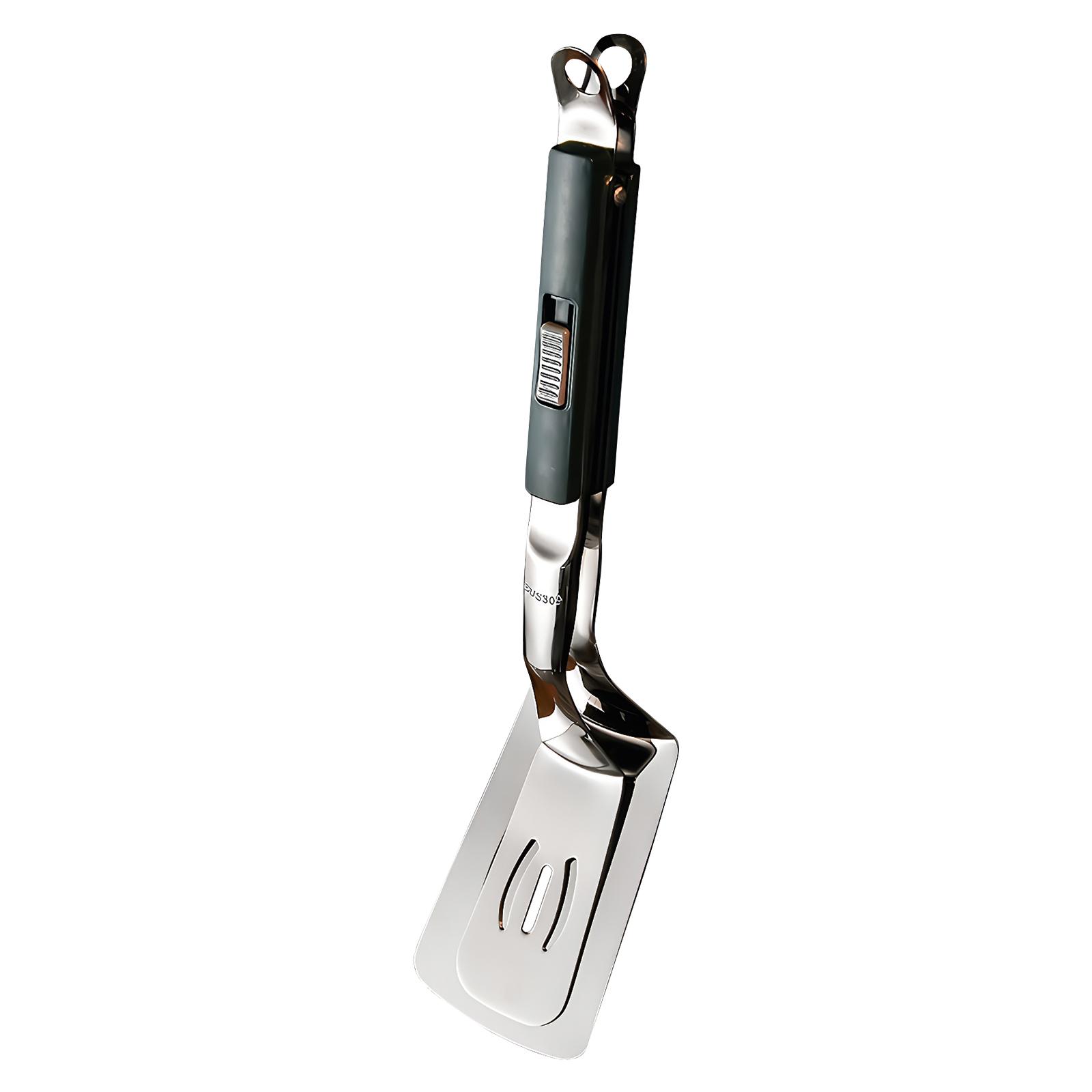 

Anti-Scald Extended Handle Grill Clamp Spatula Multifunctional Stainless Steel Food Shovel Clamp for Flipping Bread Steak Fish зелений