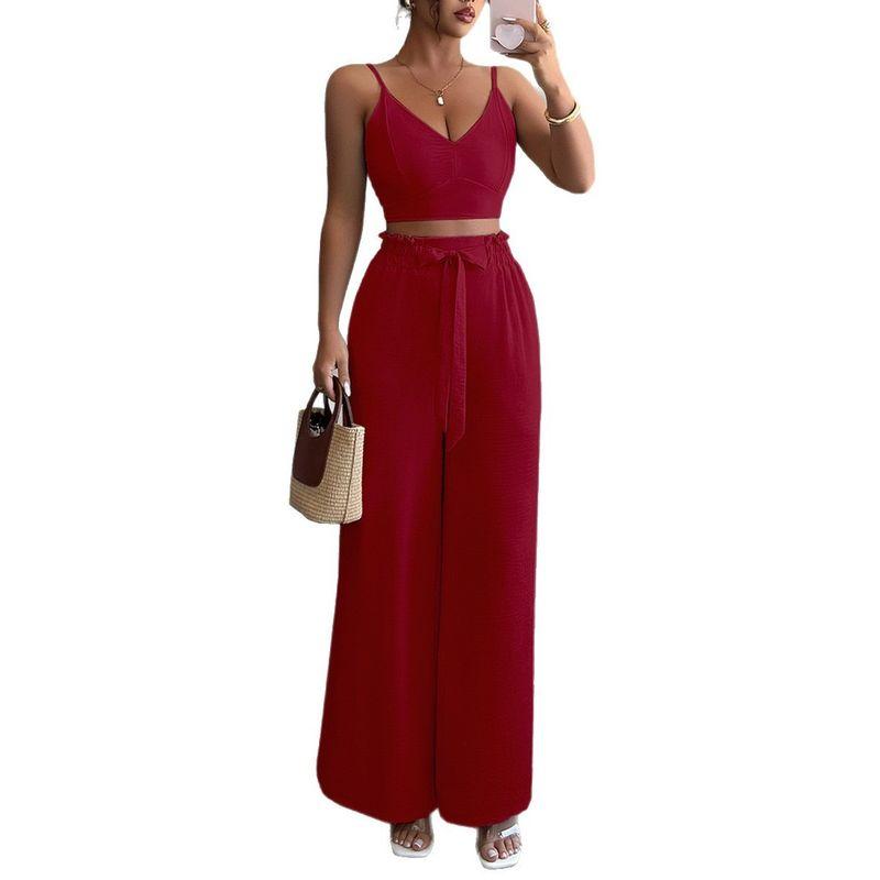 Deep V-neck Camisole Casual Pants Set Deep V-neck Strap Casual Pants Suit