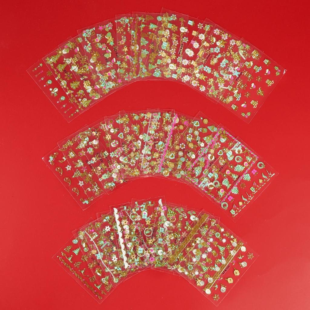 30 szt. Złote Świąteczne Płatki Śniegu Naklejki na Paznokcie Dekoracja DIY Choinka/Gwiazda/Łoś/Święty Mikołaj/Rękawiczki Materiały do Nail Artu