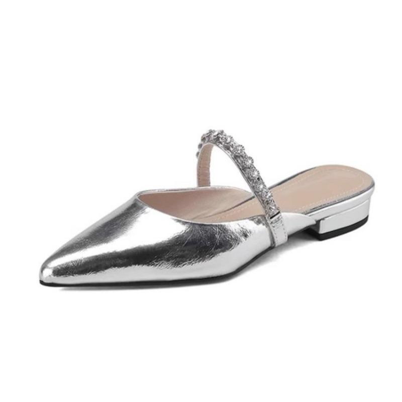 Elegant Slippers Women 2024 Summer New Sliver Soft Outside Modern Slippers Fashion All-match Solid Pointed Toe Women Sandals