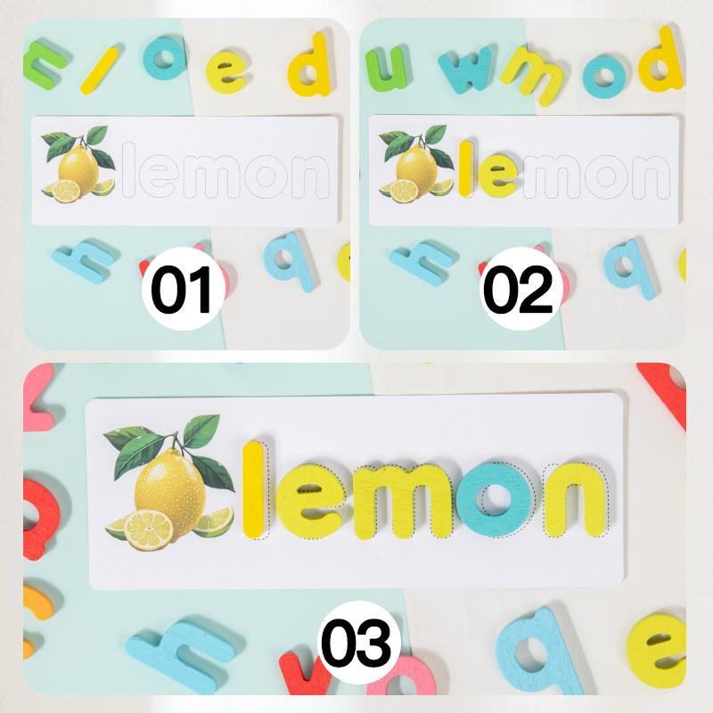 Wooden Puzzle Cartoon Animal See & Spell Learning Toys English Alphabet Spelling Word Words & Matching Letter Games gift for Kid