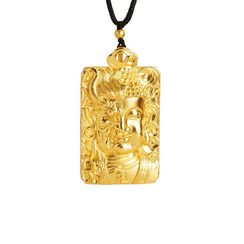 Buddha Head Ksitigarbha Black Rope Half Face Square Brand Men and Women National Fashion Necklace Pendant