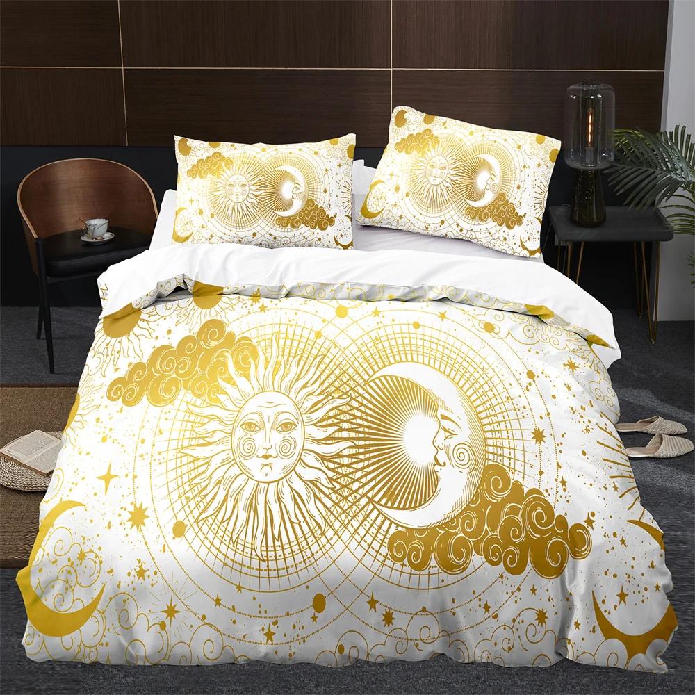 Sun and Moon Duvet Cover Twin Queen Stars Galaxy Bedding Set for Teens Adults Starry Sky Quilt Cover Bohemian Comforter Cover