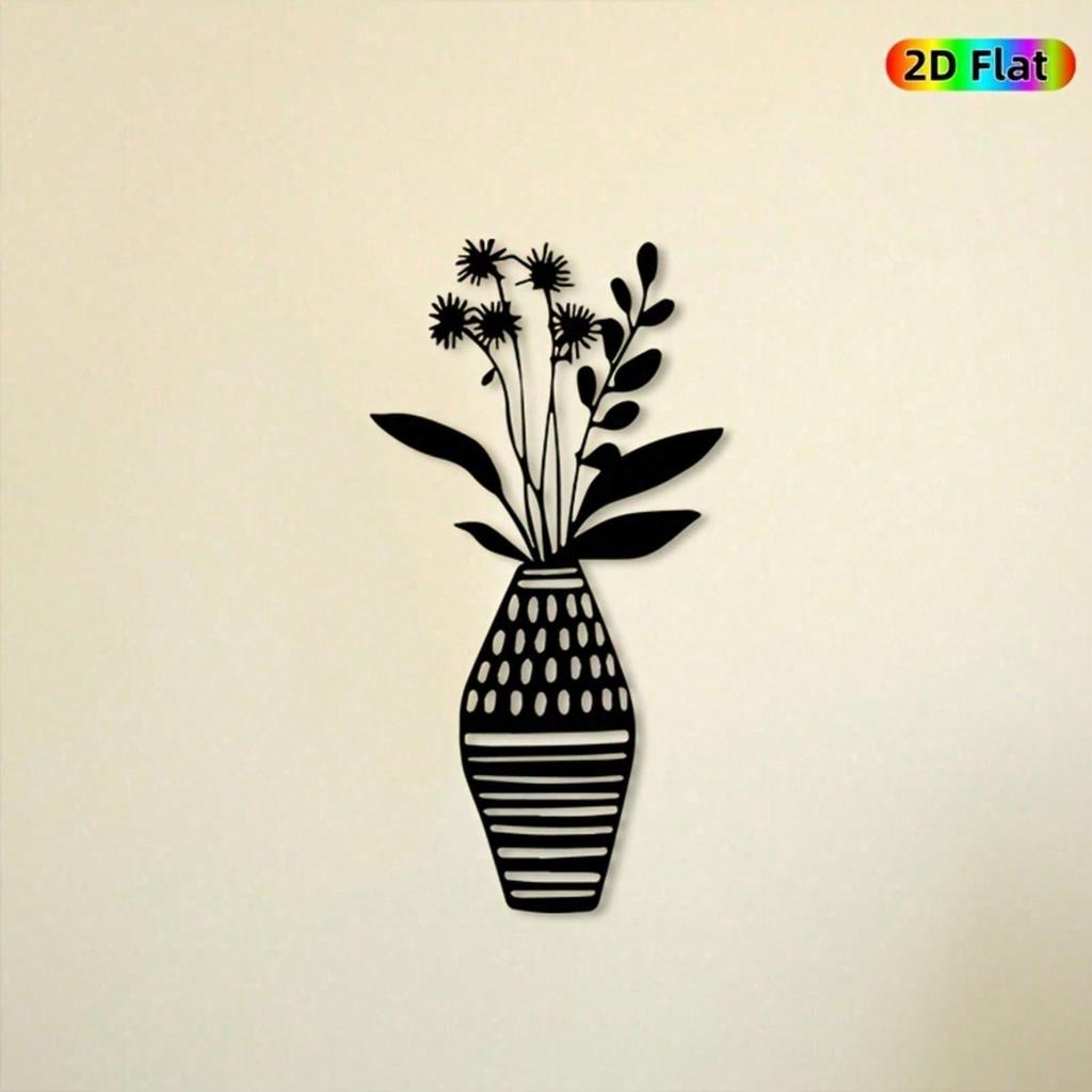 Vase & Wildflower Line Art Metal Wall Decor, Botanical Flower Metal Wall Art