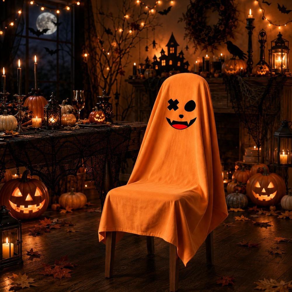 Pumpkin Halloween Dinner Chair Seat Cover Skull Pattern Festival Table Decor Home Decoration