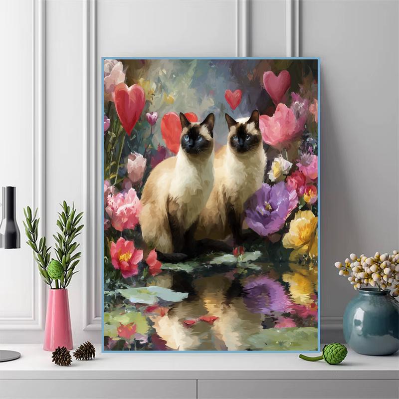Two Siamese cats Pattern 3pcs 100% Round Full Drill 5D DIY Diamond Painting Embroidery Cross Stitch Rhinestone Décor