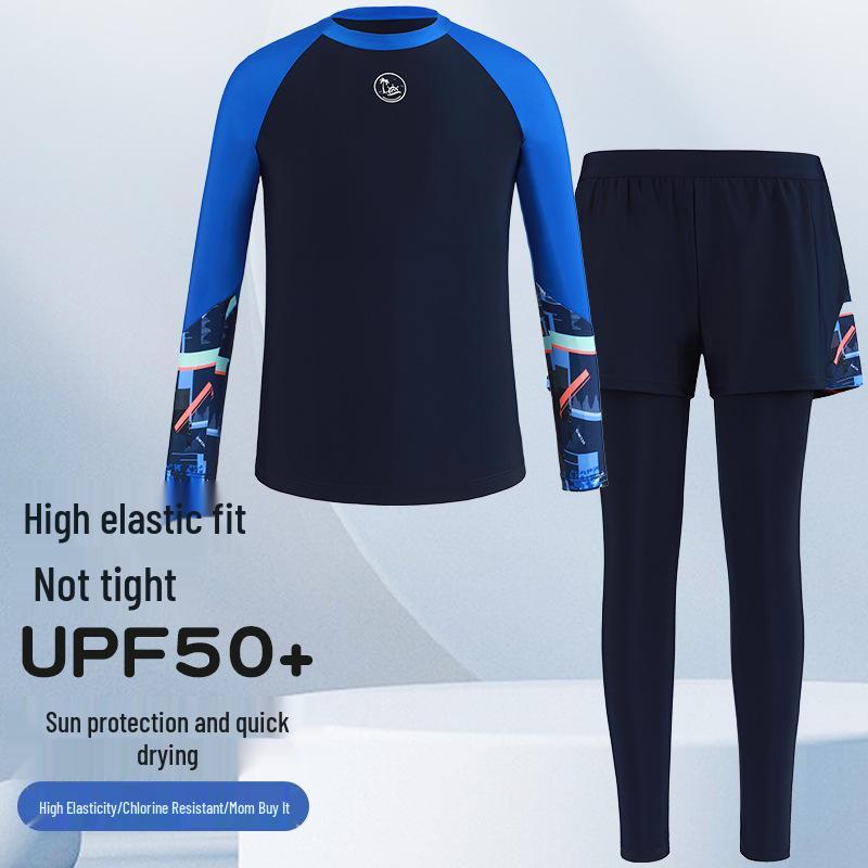 

Boys 2025 Korean Style Long Sleeve Sun Protection Swim Set 5XL темно-синього кольору