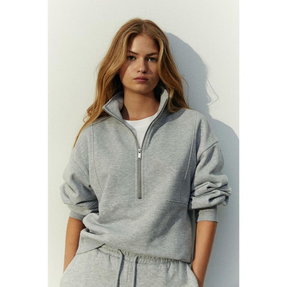 

H&M Толстовка с застежкой-молнией Светло-серый меланж 1179479002
