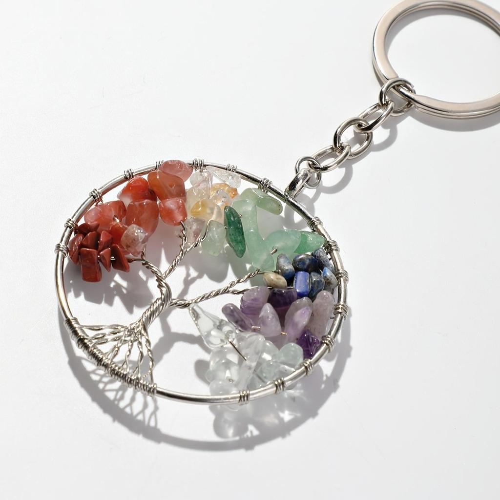 Vintage Crystal Tree of Life Keychain with 7-Color Gravel