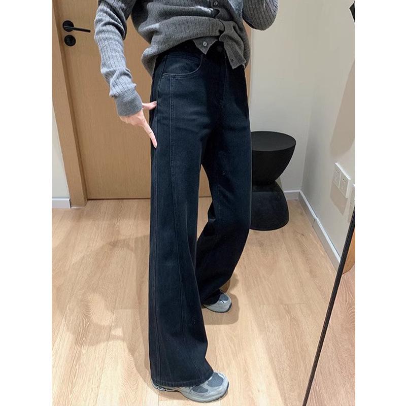 

Women s Retro Blue High Waist Wide Leg Jeans - Slimming Plus Size, 2025 Style L (100-120 Jin) чорний