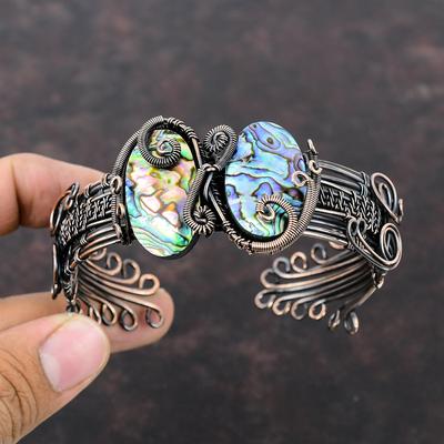 Abalone Muschel Edelstein Armreif Kupferdraht Gewickelt Manschettenarmband Handgemacht Einzigartiges Armband Verstellbare Manschette Kupferdraht Wicklung Schmuck Geschenk Für Sie