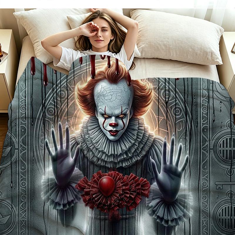 It Clown Print Flannel Blanket High Quality Warm Comfortable Cover for All Seasons Perfect for Gifts Home Decor