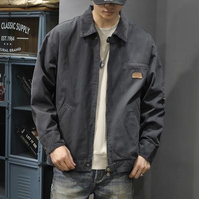 Spring Trendy Brand American Pure Cotton Men'S Jacket Loose Large Size Casual Lapel Ruffian Handsome Tooling Jacket
