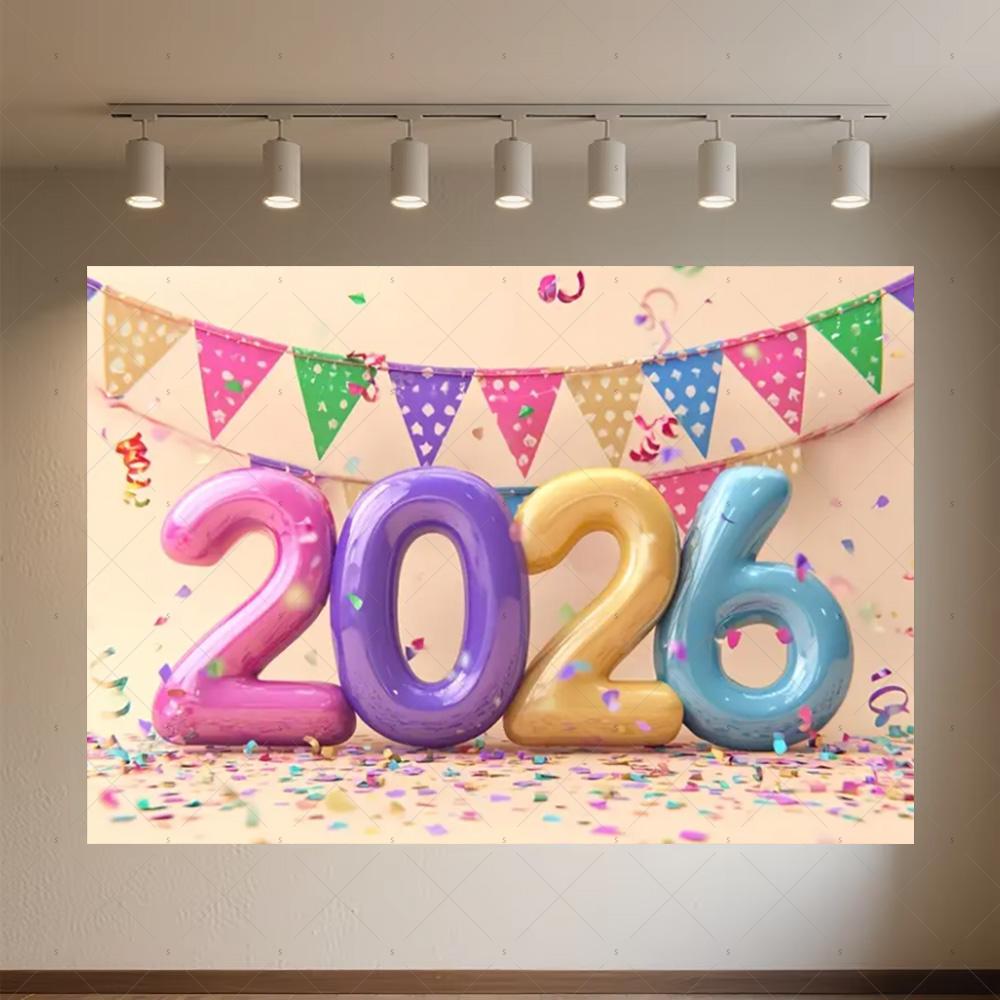 Black Gold New Year Background Banner Glitter 2026 Happy New Year Backdrop Supplies Balloons New Year Party Decoration Gifts