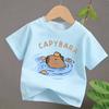4 To14Y Girls Casual Capybara Print Short Sleeve T-Shirt 2026 New Cute Spring Summer Y2k Children's Crew Neck Tee Tops