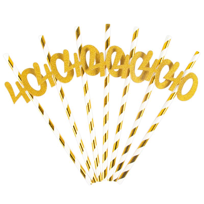 10/20pcs Glitter 30 40 50 60 Adult Birthday Gold Striped Paper Straws Happy 30th 40th Birthday party decoration Drinking Straw