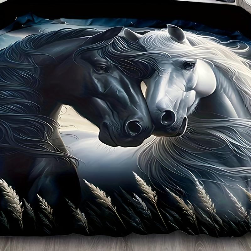 2/3pcs Digital Printed Duvet Cover, Black And White Horse Bedding, Soft And Comfortable Duvet Cover Set Suitable For Bedrooms