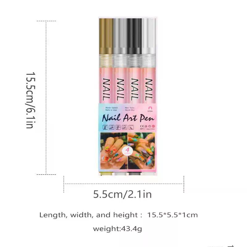 4/12pcs/Set Colourful Nail Art Graffiti Pen Waterproof Diy 3d Nail Art Drawing Pen Abstract Lines Fine Painting Tools