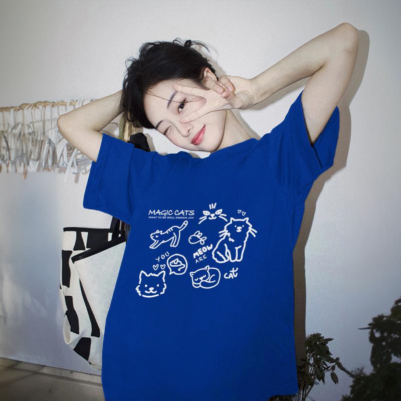 Fat mm summer loose t-shirt women's gray thin large size catty short sleeve niche front shoulder crew neck top design sense
