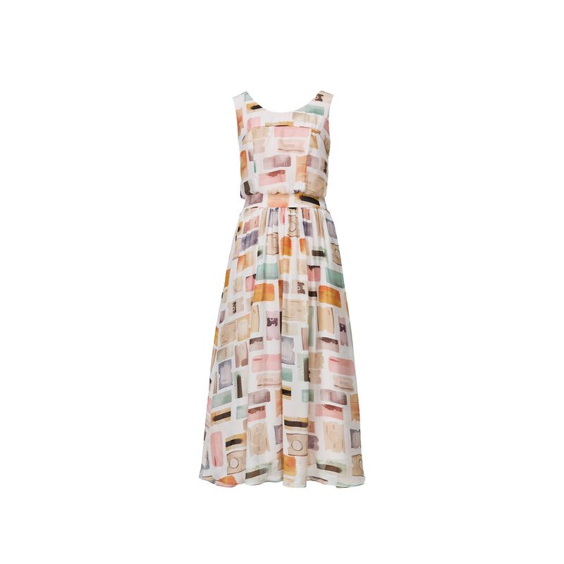 

Blacknini Stamp Skirt Luxury Expensive Mulberry Silk Retro Ticket Print Smooth Silk Chiffon Dress Retro ticket Dress XS