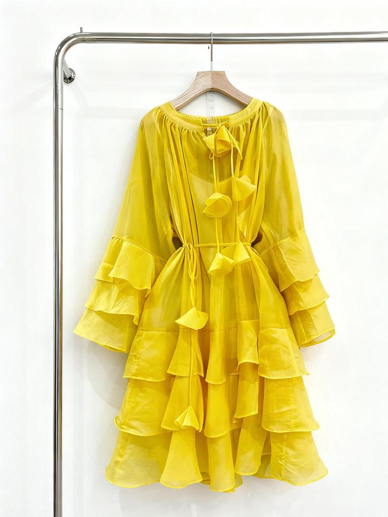 Vietnam Niche Design Multi-layer Ruffle Tie-neck Patchwork Flounce Skirt