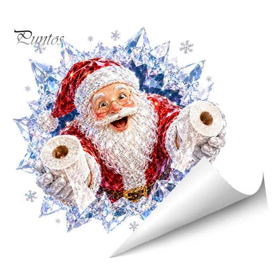 Cartoon Xmas Toilet Seat Cover Stickers Christmas Stickers, Self?Adhesive Waterproof PVC Wall Decals, 3D Colorful Reindeer Santa Tank Lid Decor for