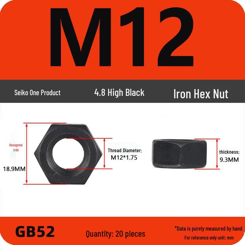 Black Galvanized Nickel-Plated Iron Hex Nut Screw Cap, GB Grades 4.8/8.8/12.9, Sizes M4/M5/M6/M8