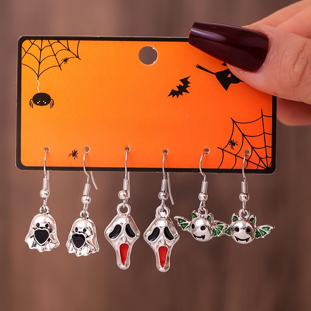 Hot Selling Accessories Cute Cartoon Style Ghost Pumpkin Head Design Pendant Earrings Set Halloween Earrings Girl