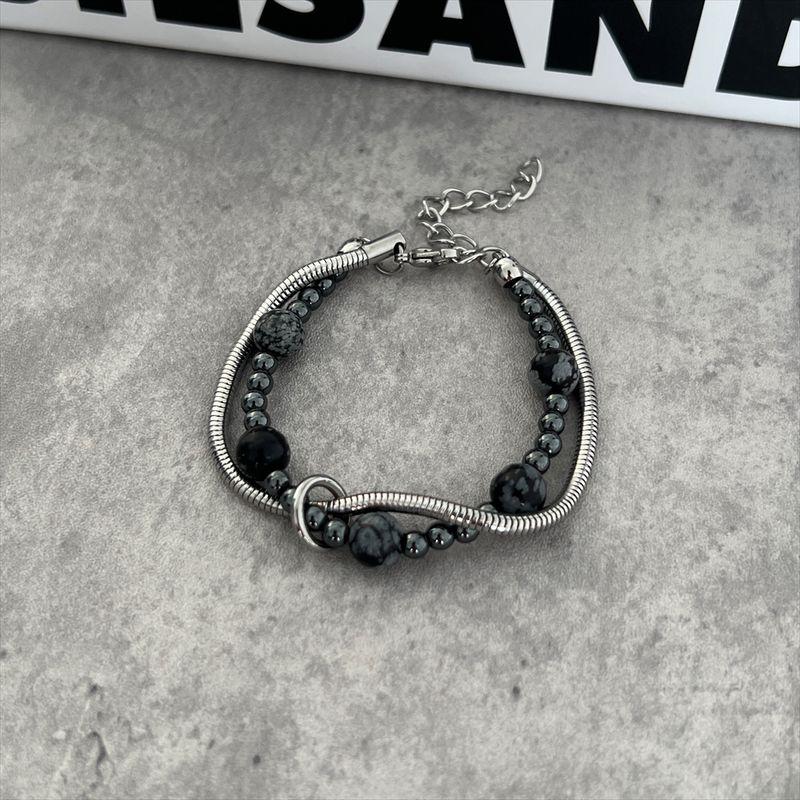 

Браслет из гематита с намоткой, из бисера, для мужчин и женщин, легкая роскошь, этнический, модный, для пары, украшение из снежного обсидиана Blackstone Winding Bracelet