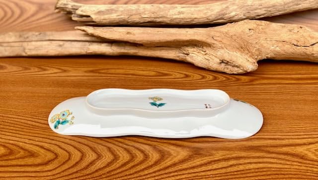 Hyakukaen Kutani [Grilled Fish Plate, Porcelain] Gold Plum Blossom and Bird Design [Back Picture]