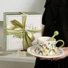 Original Hand Painted Lily of The Valley Flower Ceramic Coffee Cup Saucer Set Niche Latte Cup Afternoon Tea Exquisite Souvenir Gift
