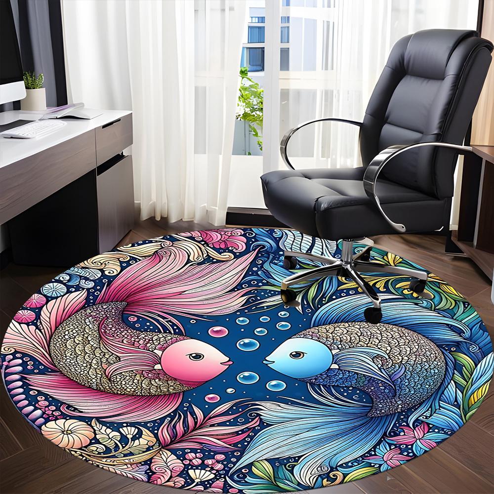 1pc Marine Life Art Carpet for Office Non-Slip, Round Carpet, Soft & Comfortable, Carpet for Office, Lightweight Round Floor Mat