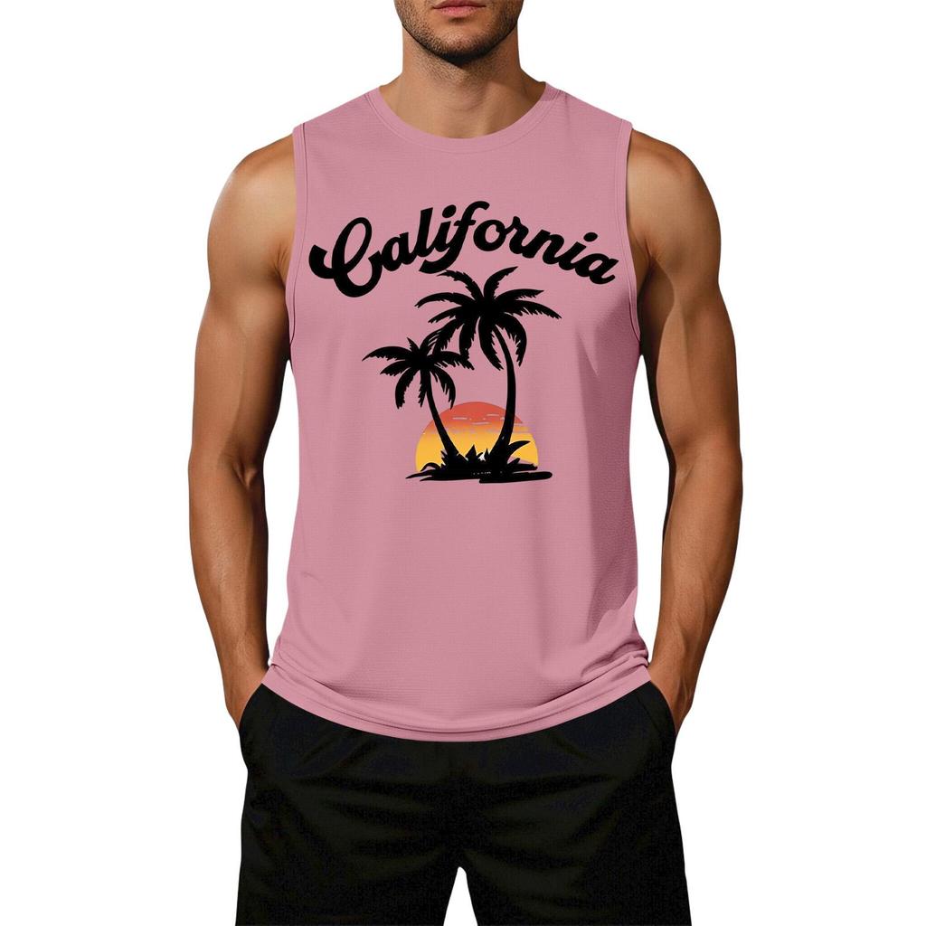 Men Sleeveless Tank Top Casual Loose Fit Flag Graphic Print Muscle Shirt Summer Beachwear Workout Gym Apparel