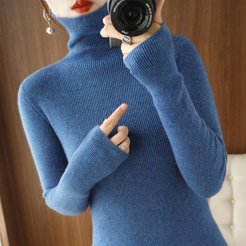 Women's Slim Fit High Neck Knit Sweater - Autumn/Winter Base Layer Pullover