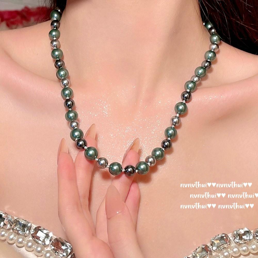 Mermaid Tears Malachite Green Pearl Necklace, Tahiti, Deep Sea Beads Colorful Real Multi-Hemp Grey Pearl Necklace