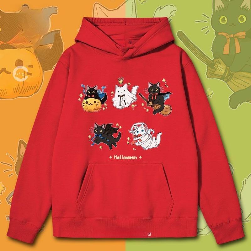 Halloween Cat Role Play Wacky Genki Print Fall New Unisex Kids Warm Loose Plus Size Sport Hoodie Jacket