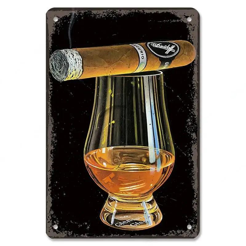 Vintage Whiskey Cigar Poster Metal Tin Sign Plaque Retro Decorative Plates For Garage Club Man Cave Bar Hotel Cafe Wall Decor